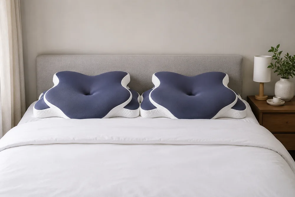 Cama de matrimonio hecha, con la almohada colocada