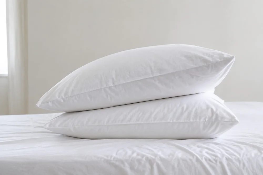 Dos almohadas corrientes apiladas, mostrando la pendiente que forman